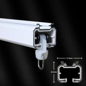 Heavy duty aluminum curtain track runner profile with detailed measurements