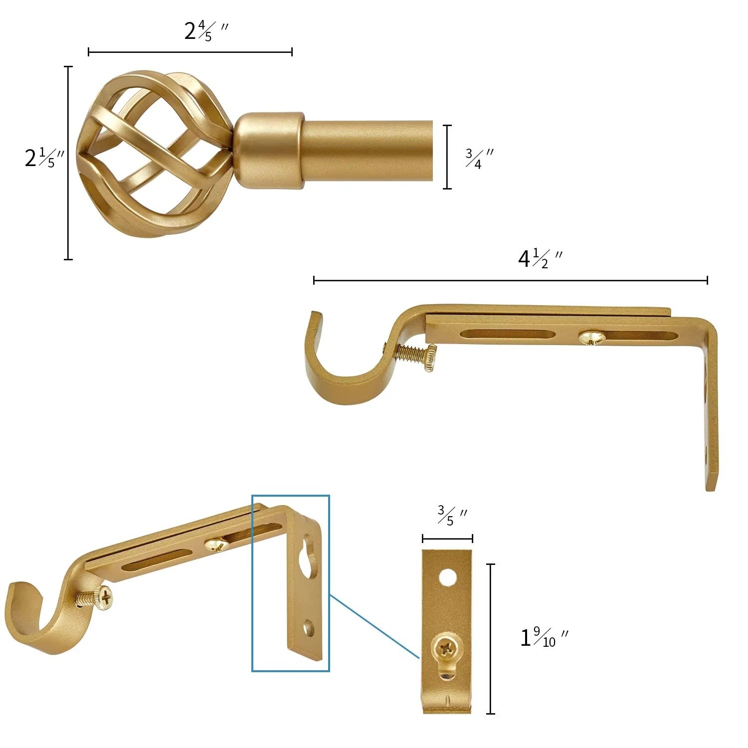 Gold Aluminum Curtain Rod with Decorative Finials - Image 6