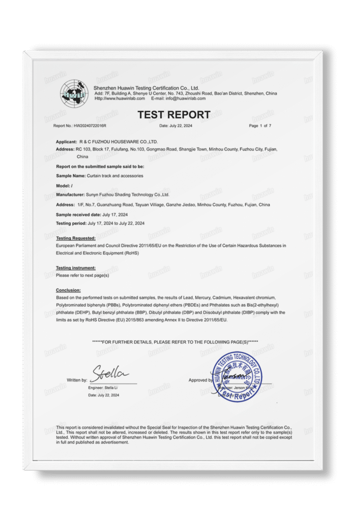 rc-rohs-test-report- curtain-track- accessories