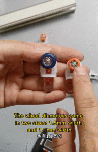 Curtain runners from China available in two sizes: 1.5mm and 1.1mm wheel diameter options